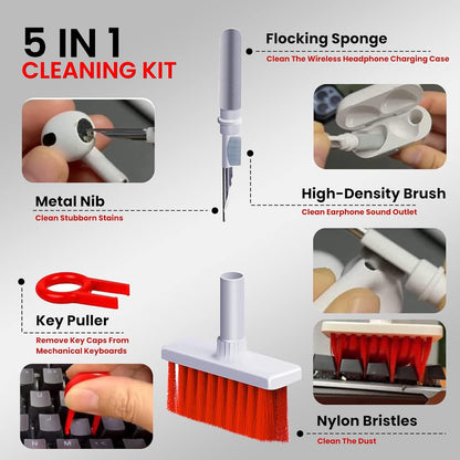 5 in 1 Soft Multi-Function Cleaning Tools Kit for Keyboard & Earphone Cleaner Soft High-Density Brush Set with Keycap Puller Corner Gap Duster Gadget for Laptop Air pods Pro