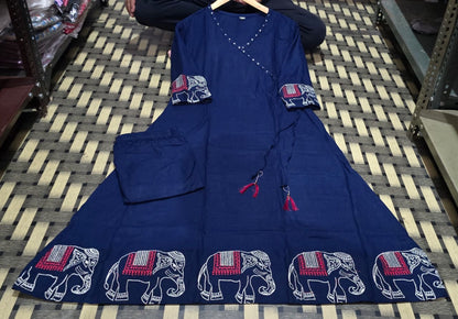 Rayon Blue Printed Maslin Suit Palazzo Set