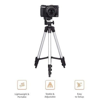 Aluminium Lightweight Tripod with Mobile Phone Holder, 3-Way Pan Head | for All Smart Phones, Cameras, Ring Lights, Panel Reflectors & Flashlights with Carry Bag