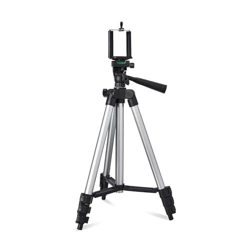 Aluminium Lightweight Tripod with Mobile Phone Holder, 3-Way Pan Head | for All Smart Phones, Cameras, Ring Lights, Panel Reflectors & Flashlights with Carry Bag