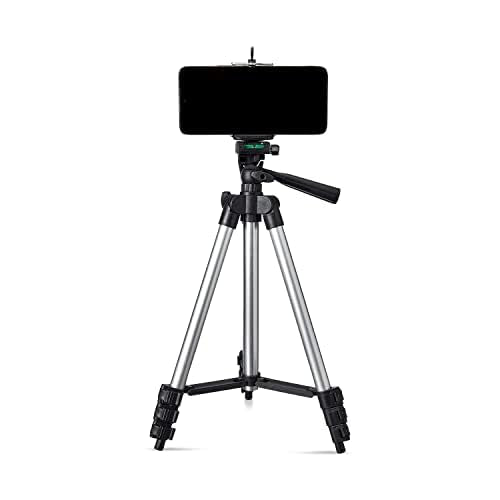 Aluminium Lightweight Tripod with Mobile Phone Holder, 3-Way Pan Head | for All Smart Phones, Cameras, Ring Lights, Panel Reflectors & Flashlights with Carry Bag