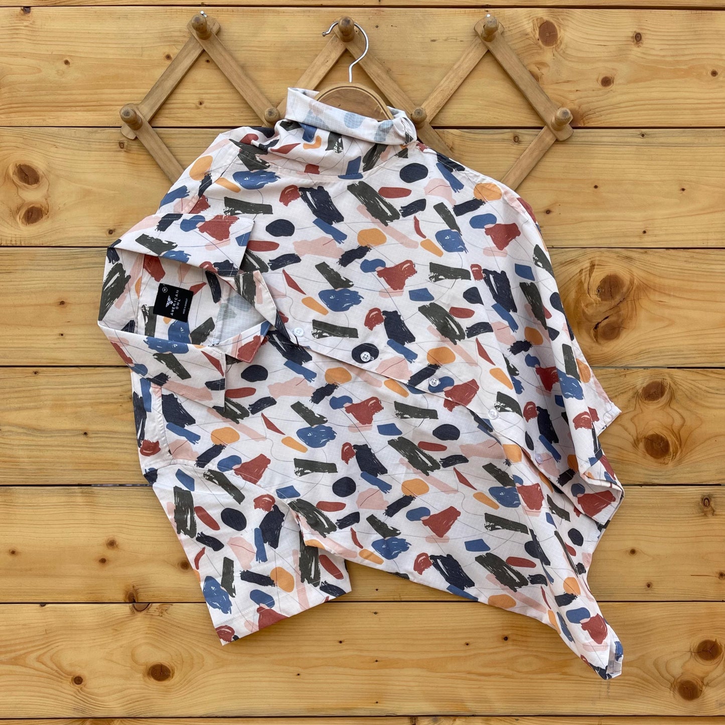 American Owl Imported Fabric Random Print Design Half Sleeve Shirt