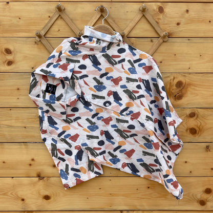 American Owl Imported Fabric Random Print Design Half Sleeve Shirt