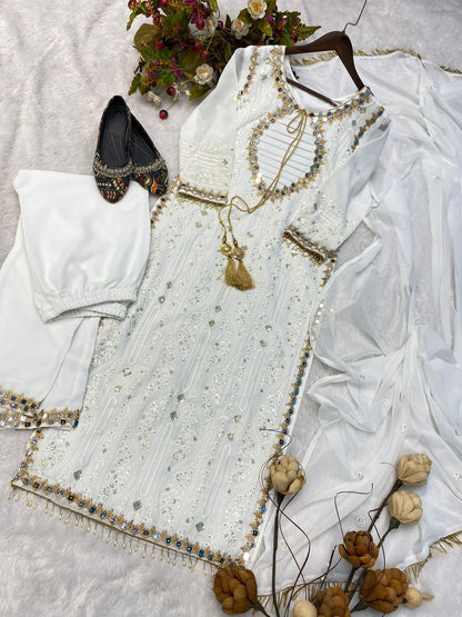 Beautiful Fancy Faux Georgette Sequence Embroidered And Real Mirror work suit set