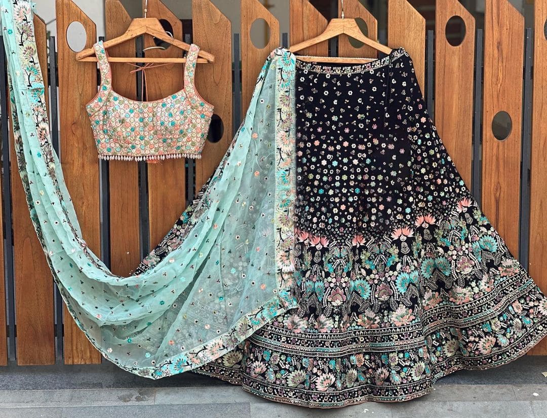 Beautiful Designer Lehenga Black and Blue Combination