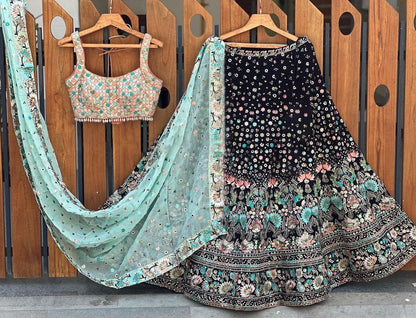 Beautiful Designer Lehenga Black and Blue Combination