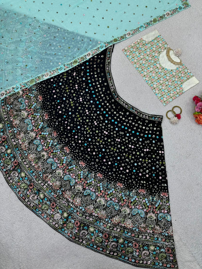 Beautiful Designer Lehenga Black and Blue Combination