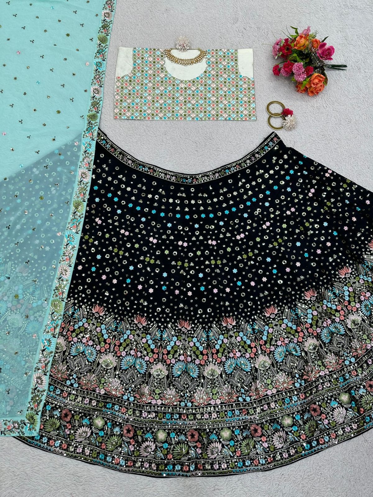 Beautiful Designer Lehenga Black and Blue Combination