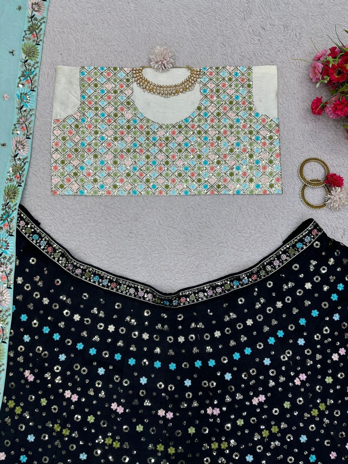 Beautiful Designer Lehenga Black and Blue Combination