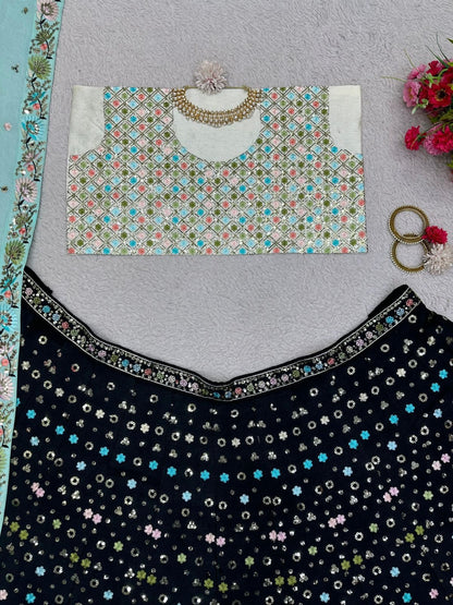 Beautiful Designer Lehenga Black and Blue Combination