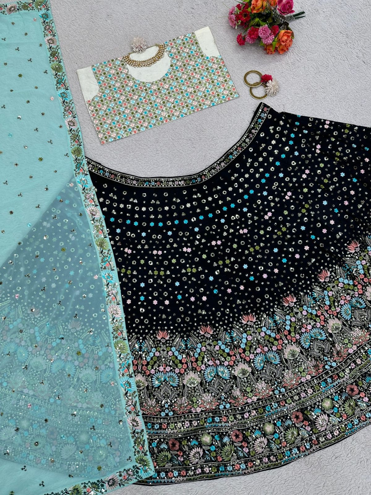 Beautiful Designer Lehenga Black and Blue Combination