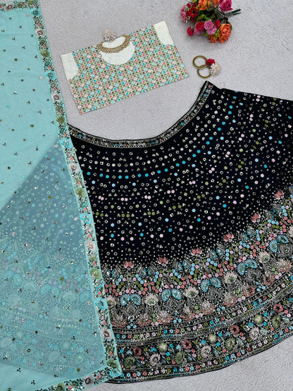 Beautiful Designer Lehenga Black and Blue Combination
