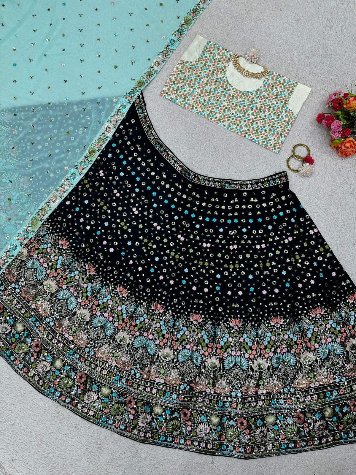 Beautiful Designer Lehenga Black and Blue Combination