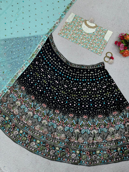Beautiful Designer Lehenga Black and Blue Combination