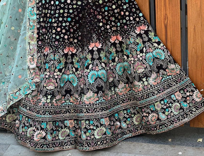 Beautiful Designer Lehenga Black and Blue Combination