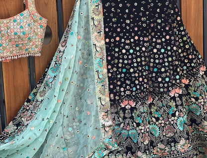 Beautiful Designer Lehenga Black and Blue Combination