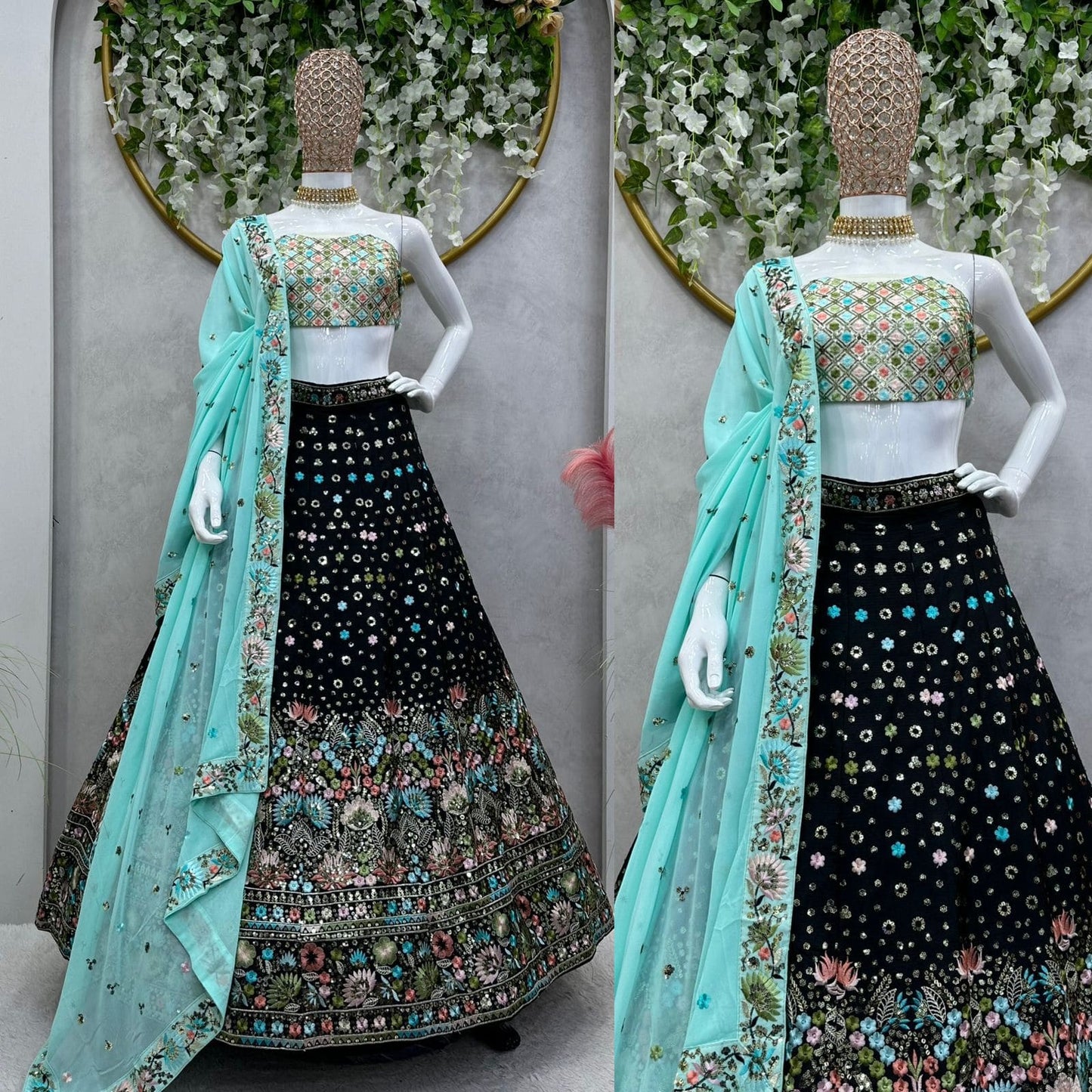 Beautiful Designer Lehenga Black and Blue Combination