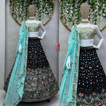 Beautiful Designer Lehenga Black and Blue Combination
