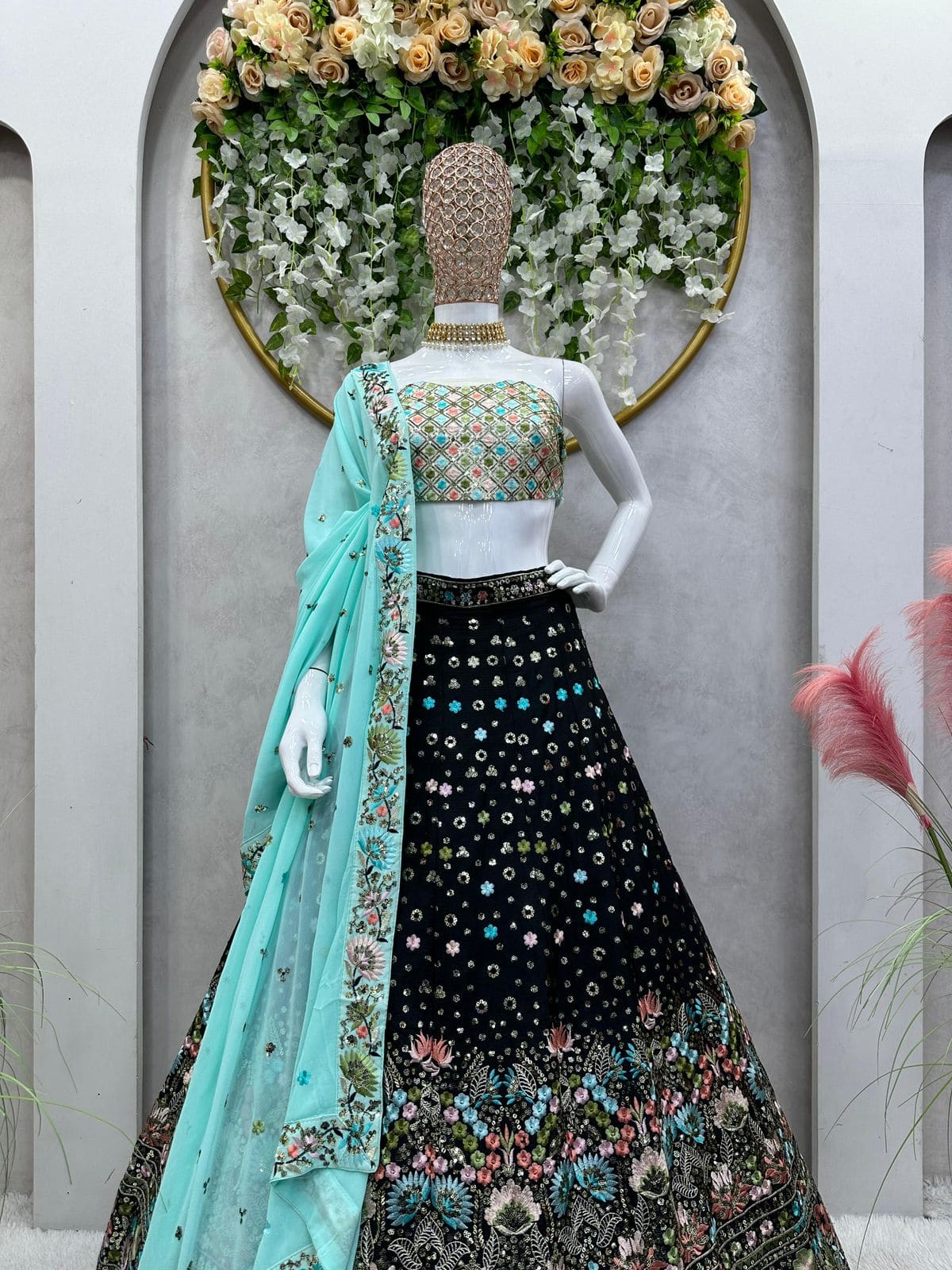 Beautiful Designer Lehenga Black and Blue Combination