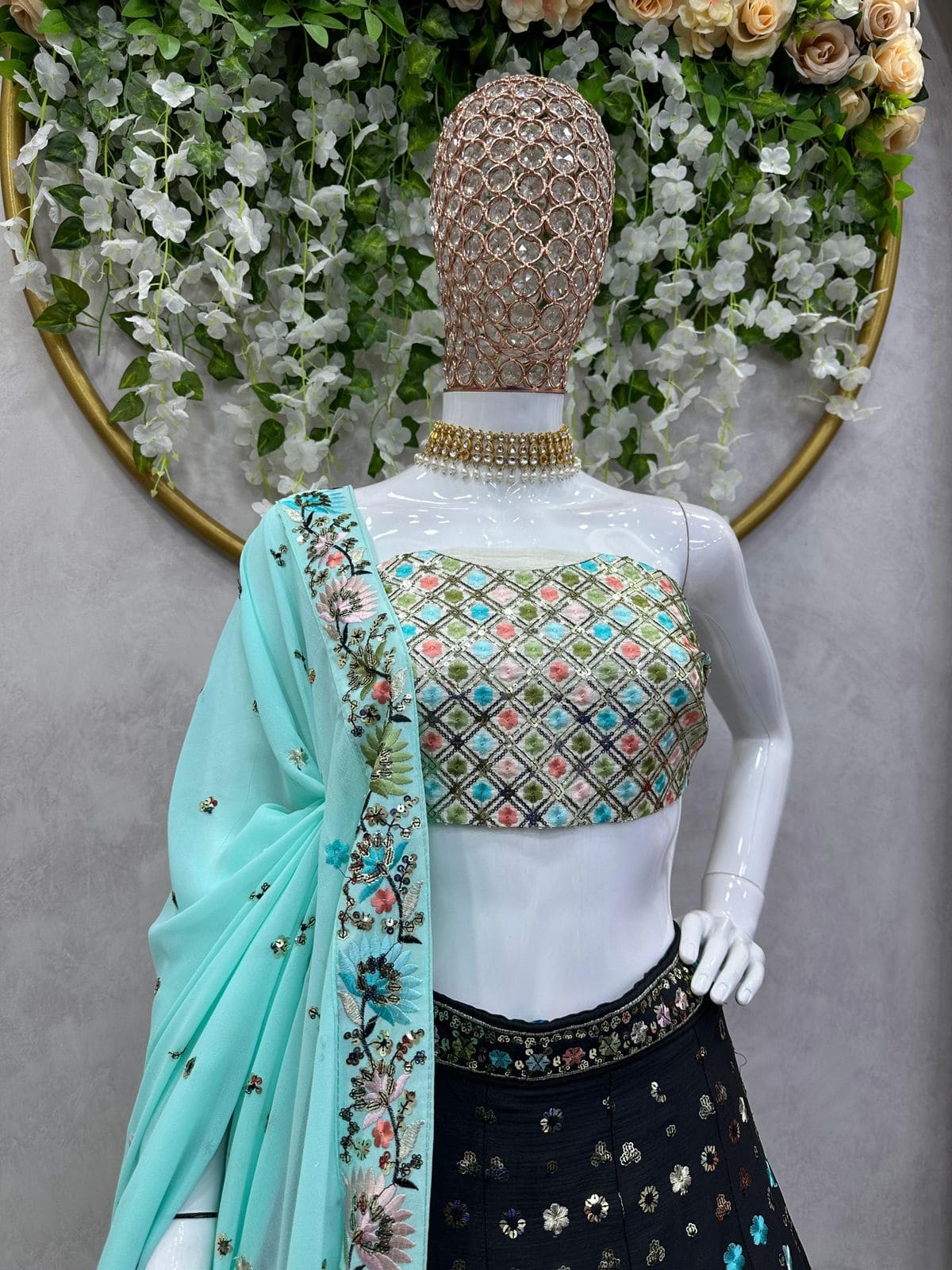 Beautiful Designer Lehenga Black and Blue Combination