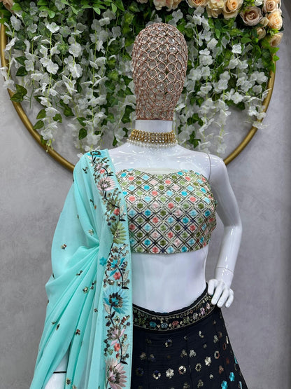 Beautiful Designer Lehenga Black and Blue Combination
