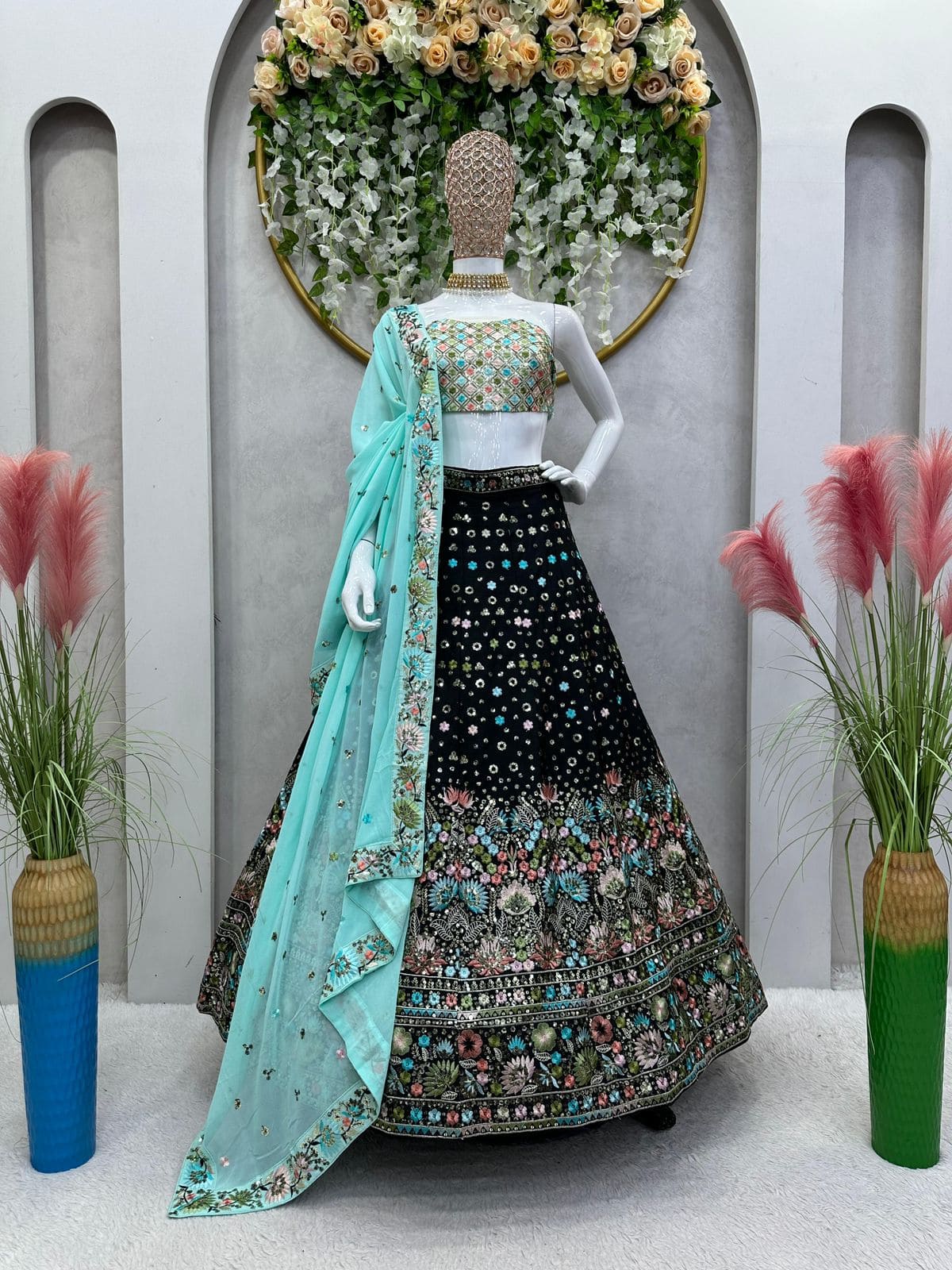Beautiful Designer Lehenga Black and Blue Combination