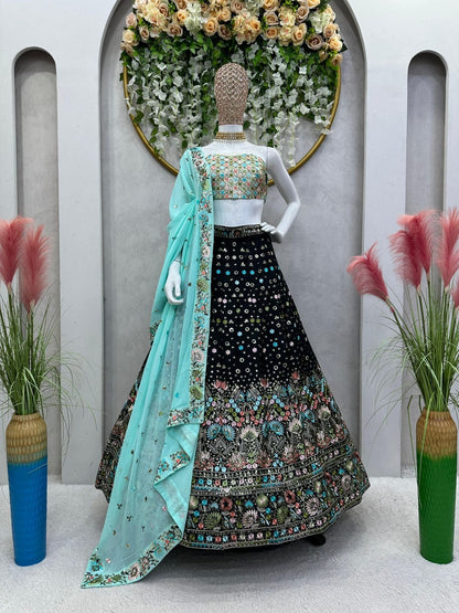 Beautiful Designer Lehenga Black and Blue Combination