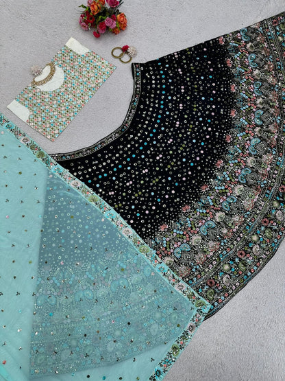 Beautiful Designer Lehenga Black and Blue Combination