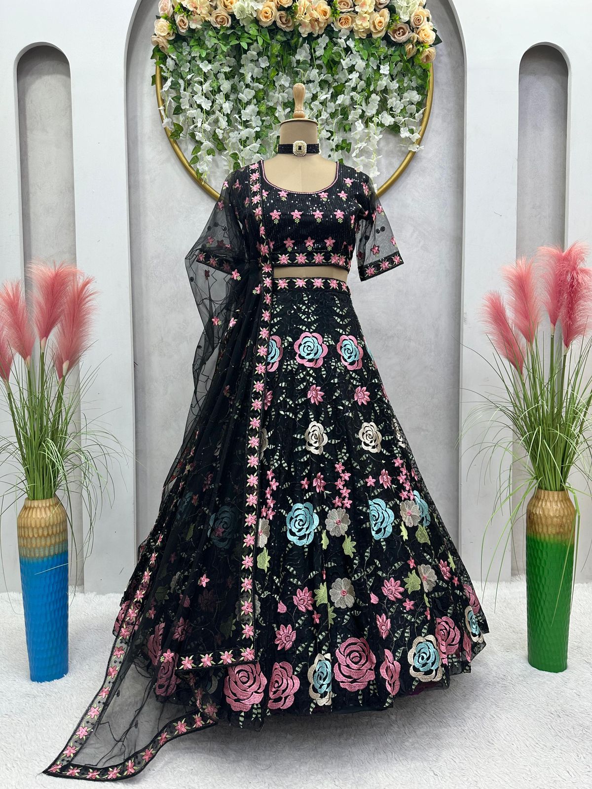 Beautiful Designer Lehenga Rose Pattern