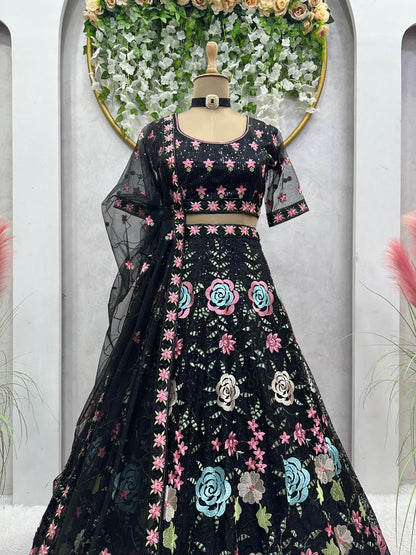 Beautiful Designer Lehenga Rose Pattern