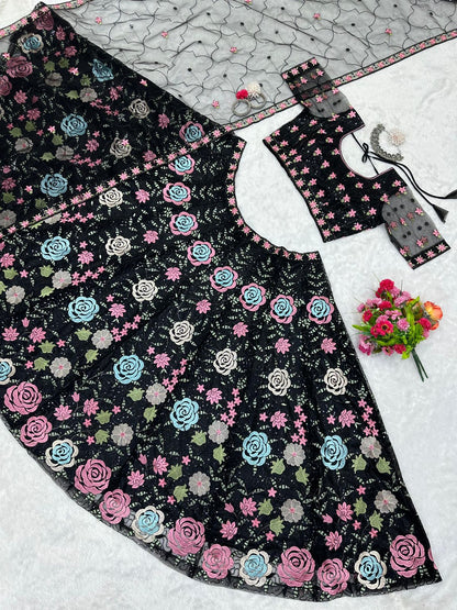 Beautiful Designer Lehenga Rose Pattern