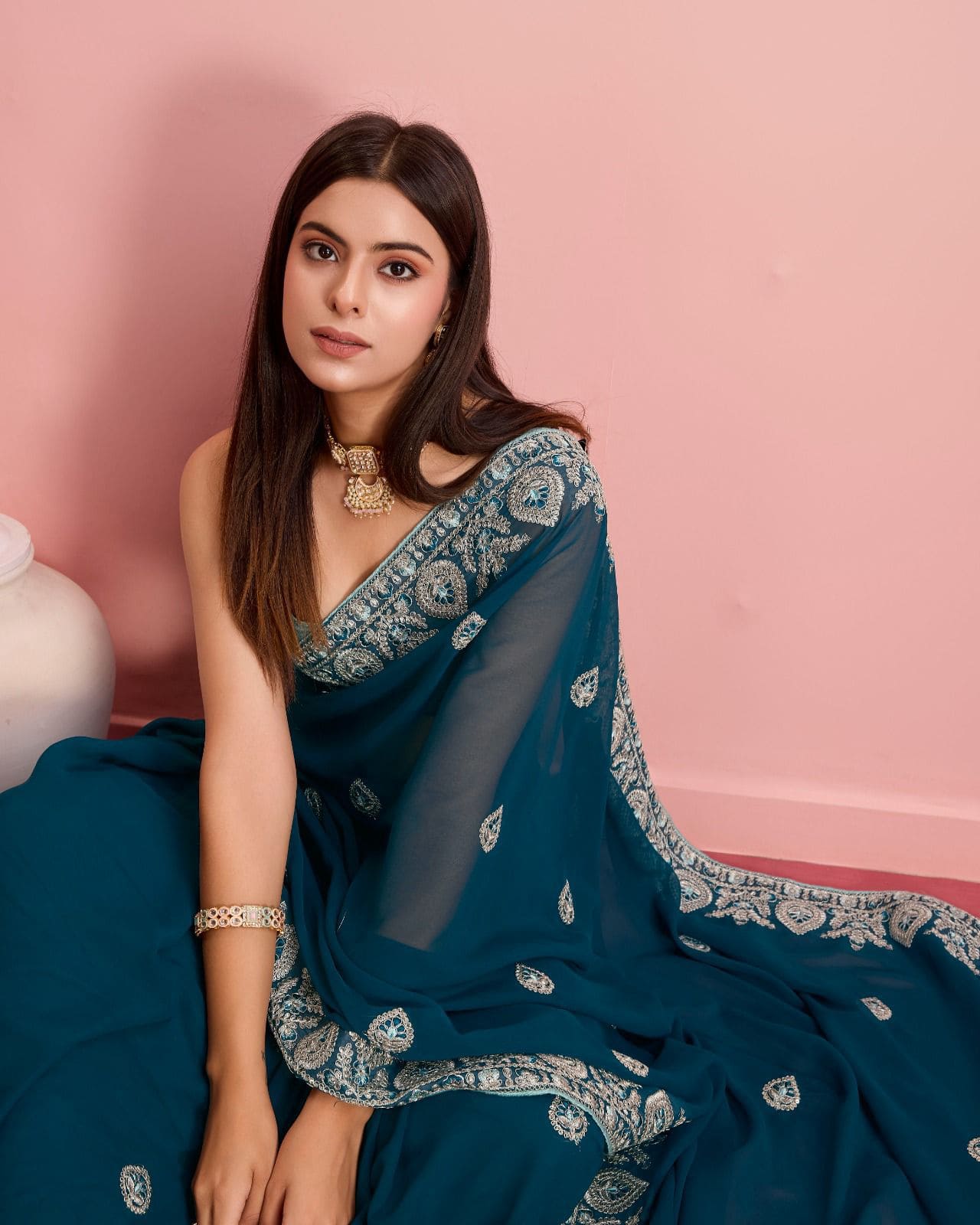 Beautiful Designer Saree On Soft Faux Georgette Fabric