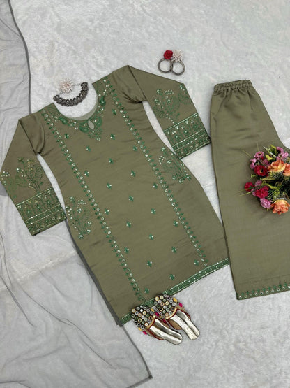 Beautiful Designer Suit On Muslin Cotton Fabric - Brown Color