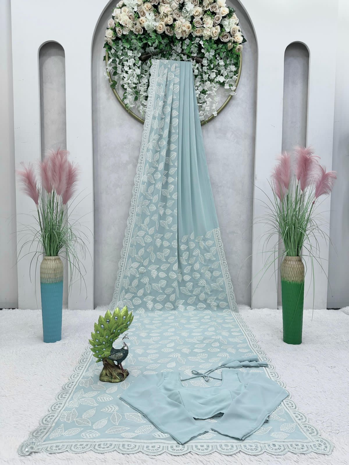 Beautiful designer saree on faux georgette fabric with thread & sequence work