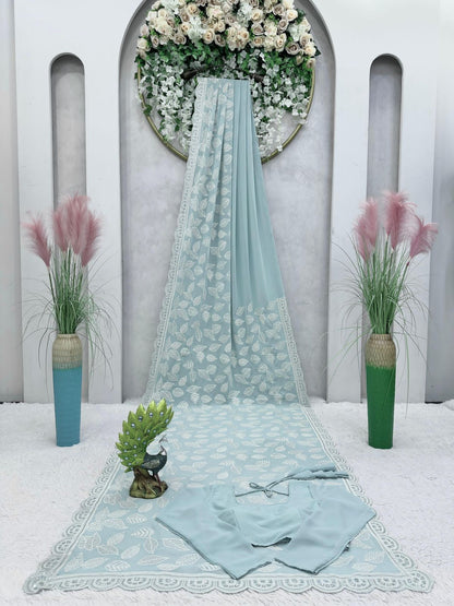 Beautiful designer saree on faux georgette fabric with thread & sequence work