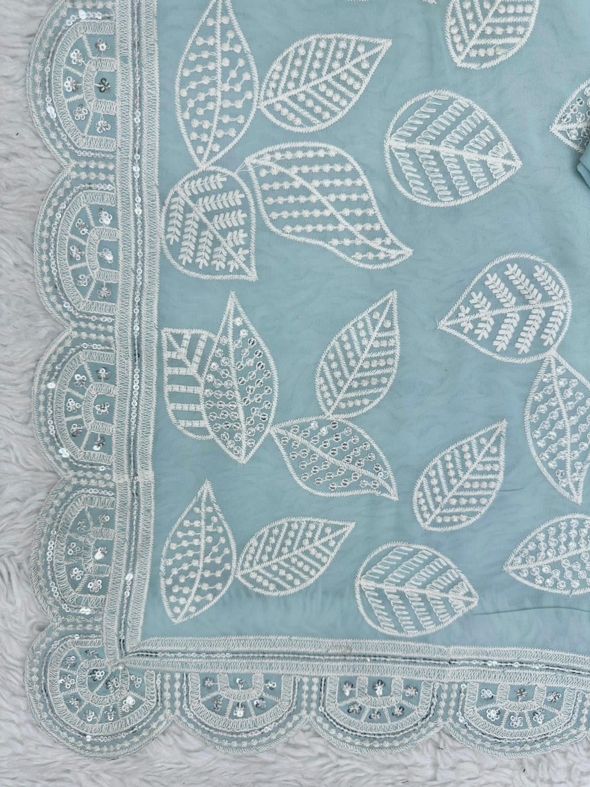 Beautiful designer saree on faux georgette fabric with thread & sequence work