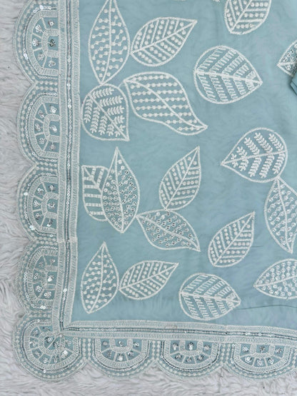 Beautiful designer saree on faux georgette fabric with thread & sequence work