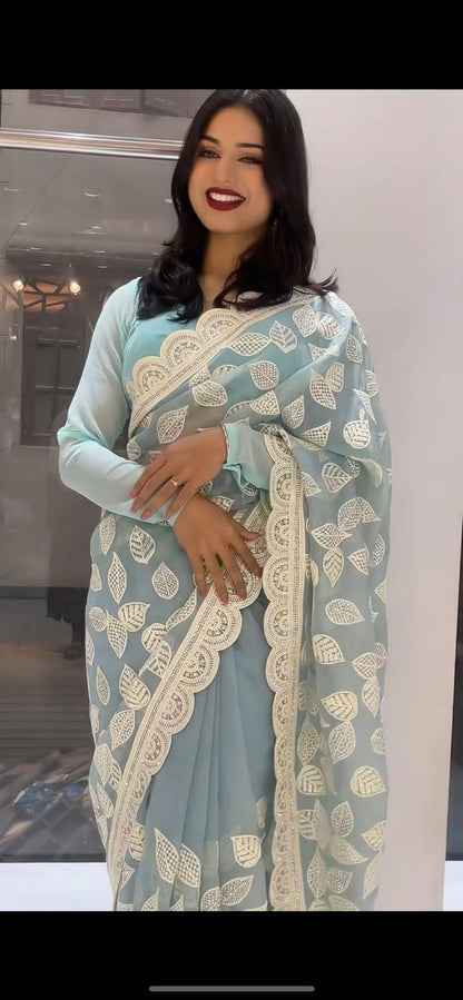 Beautiful designer saree on faux georgette fabric with thread & sequence work