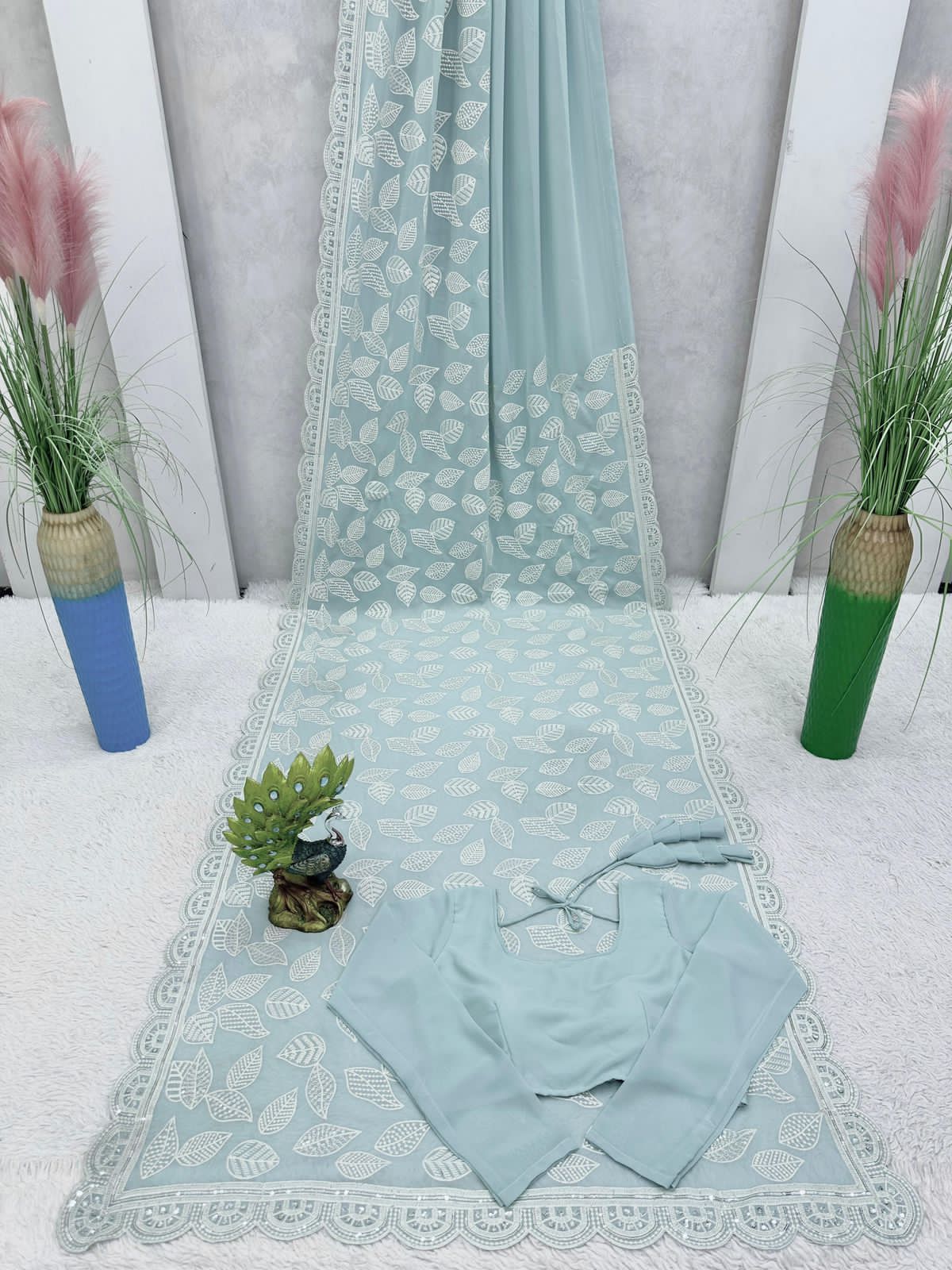 Beautiful designer saree on faux georgette fabric with thread & sequence work