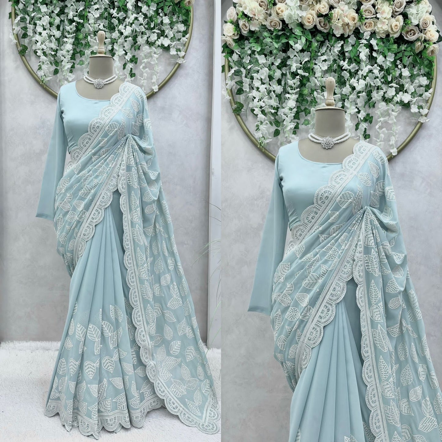 Beautiful designer saree on faux georgette fabric with thread & sequence work