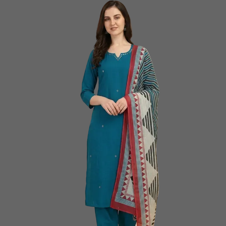 Classic Teal Pure Cotton Kurta Set with Printed Dupatta
