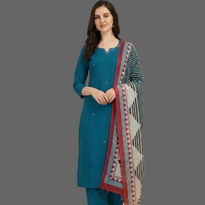 Classic Teal Pure Cotton Kurta Set with Printed Dupatta