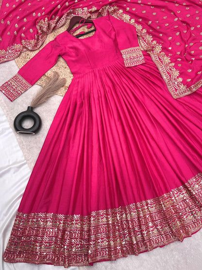 Designer Party Wear Gown With Full Heavy Embroidery Sequence Work