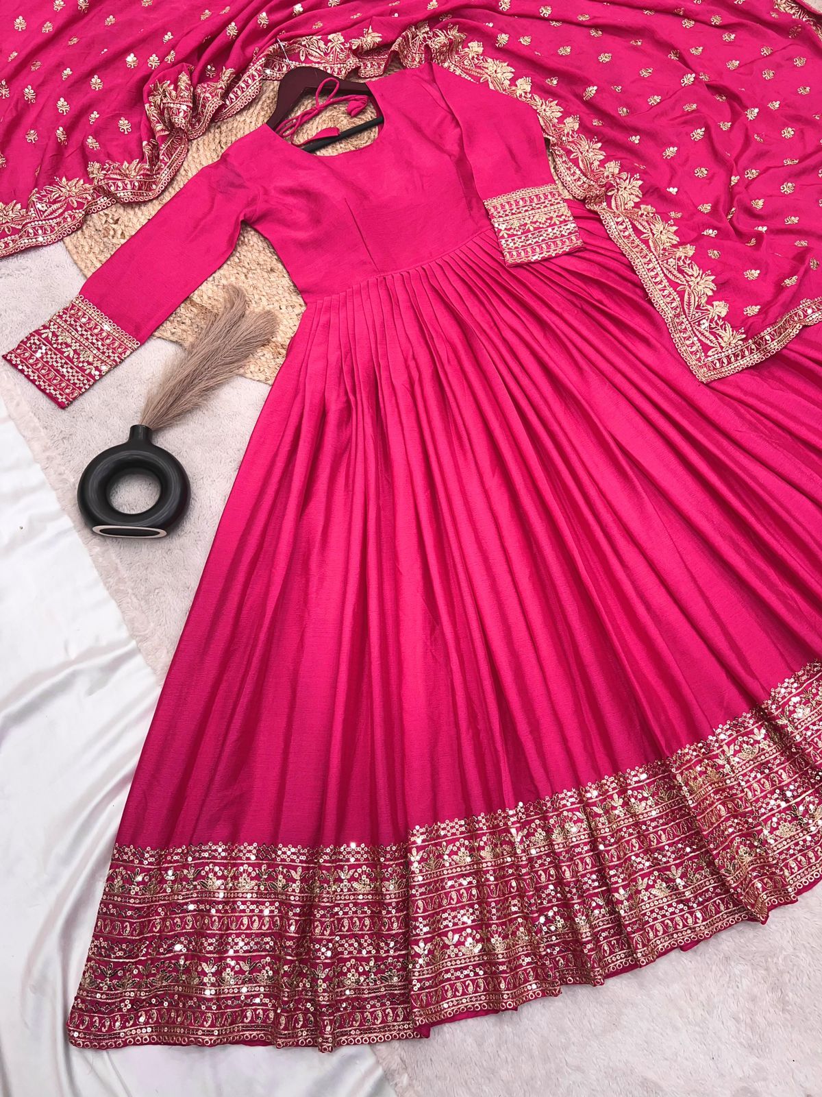 Designer Party Wear Gown With Full Heavy Embroidery Sequence Work