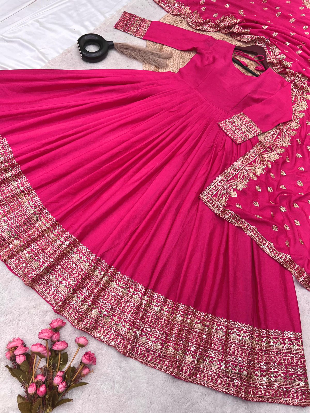 Designer Party Wear Gown With Full Heavy Embroidery Sequence Work