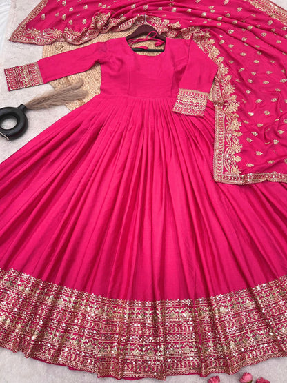 Designer Party Wear Gown With Full Heavy Embroidery Sequence Work