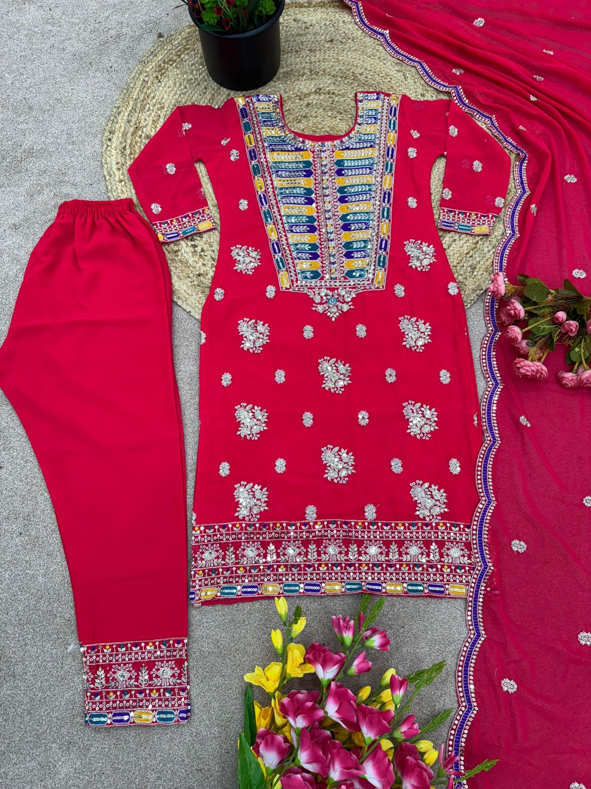 Designer Party Wear Look Fancy Top-Dupatta and Fully Stitched Bottom