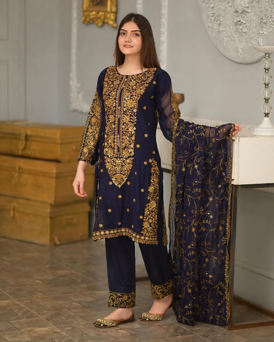 Designer Party Wear Look Fancy Top Dupatta Suit Set