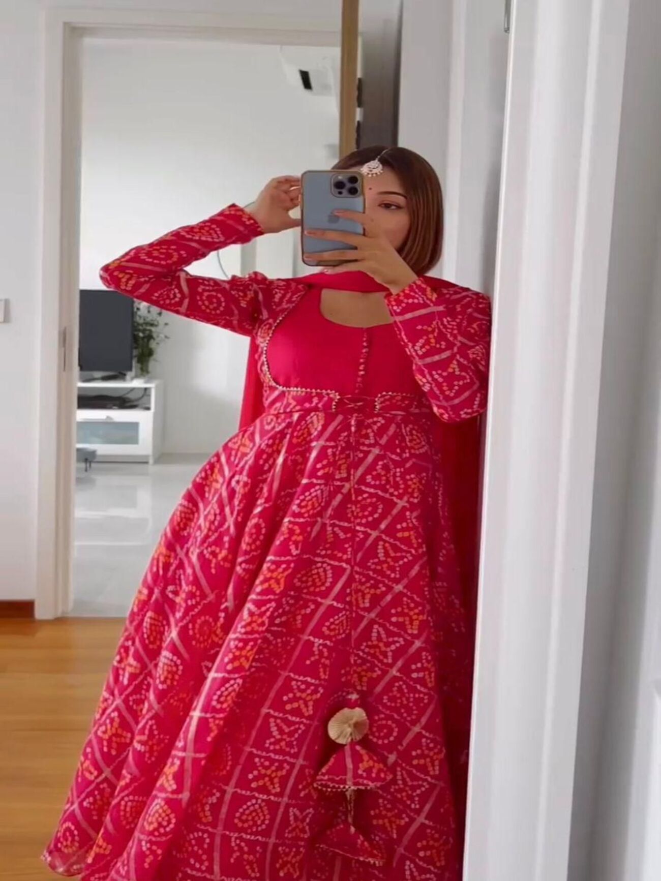 Designer Suit On Heavy Faux Georgette Fabric With Inner And Bandhani Digital Print On Top