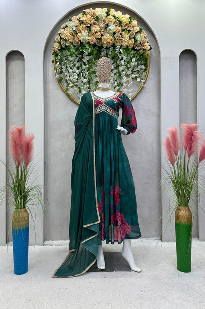 Designer Suit On heavy Faux Georgette fabric with Inner and Digital Print with Thread & Sequence Work